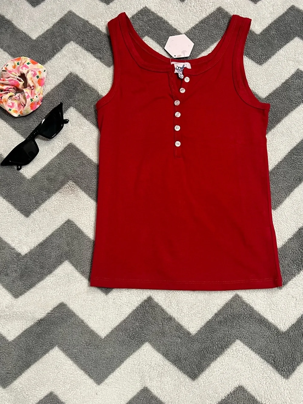 Girls' Red Henley Button Tank Top by Faded Glory